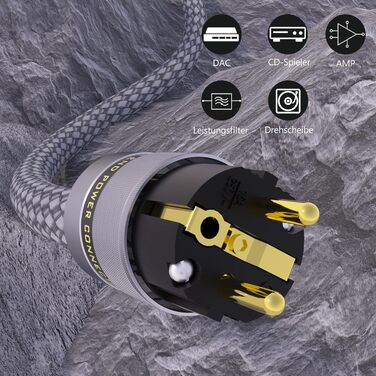 Hi-End мережевий кабель Monosaudio P083 (1.5м), мідний OFC, 2-полюсний аудіофільський кабель живлення Schuko - IEC C15 для підсилювача, DVD, сабвуфера та декодера