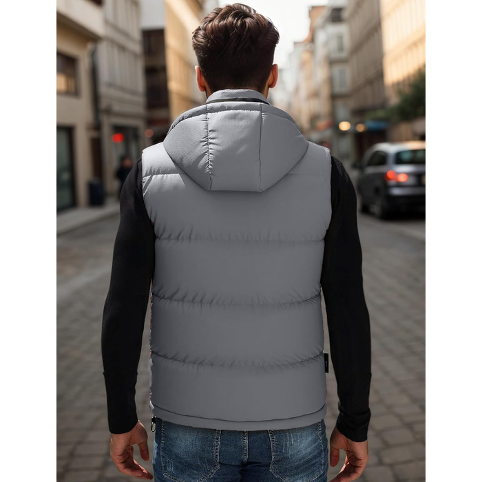 Чоловіча зимова жилетка AIEOE з PU, без рукавів, для активного відпочинку з капюшоном, термо, стеганий, теплий, водонепроникний (S, сірий)