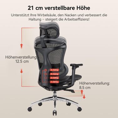 SIHOO Doro C300: Ергономічне крісло для офісу з м'якими 3D підлокітниками та регульованою спинкою (Чорний)