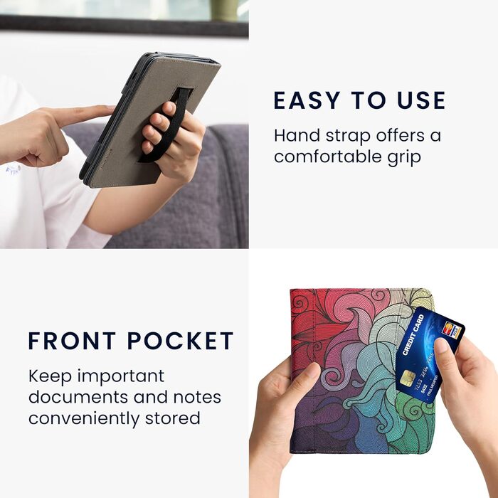 Чохол-книжка kwmobile для Pocketbook Era/Era Color з кишенею та лямкою - з малюнком 'Читаюча жінка' чорно-бежевий