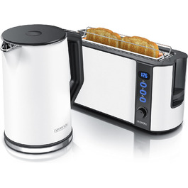 Набір чайник та тостер Arendo Edelstahl Schwarz, Чайник 1.5л з регулюванням температури, Тостер на 2 тости з LED-дисплеєм