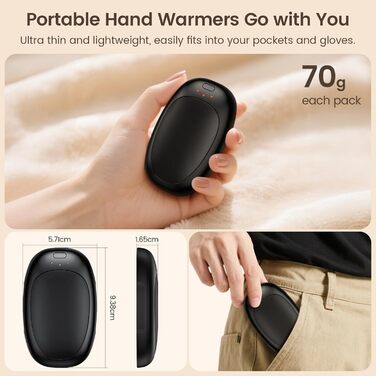 Jonwall Електричні грілки для рук 2 шт., USB-грілки, багаторазові, 3 режими нагріву, портативні, для кемпінгу, гольфу, чорні
