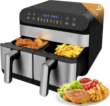 Фритюрниця повітряна Jacgood 9L з 2 кошиками, 1800W, цифрове управління, 8 програм