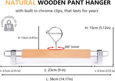 Дерев'яні вішалки для одягу Amber Home, 10 шт., 36 см, білі. Міцні, з антиковзними кліпсами та поворотним гачком. Підходять для штанів, шортів, спідниць, шкарпеток та нижньої білизни.