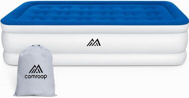 Надувний матрац для одного спального місця, 190 x 99 x 46 см, з вбудованим насосом, для дому, подорожей та кемпінгу, Максимальне навантаження: 300 кг, Колір: блакитний та білий