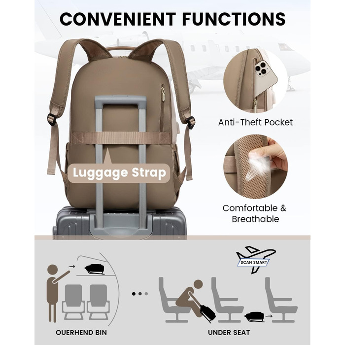 LOVEVOOK Рюкзак для ноутбука, жіночий, 17 дюймів, шкільний, для підлітків, водонепроникний, з USB-портом, для подорожей, університету, бізнесу, бежевий хакі