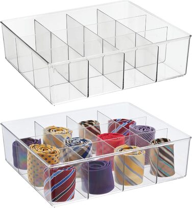 mDesign 2-piece storage box set with 12 compartments – practical closet box for the bedroom – ideal organizer for clothing and accessories made of BPA-free plastic – transparent