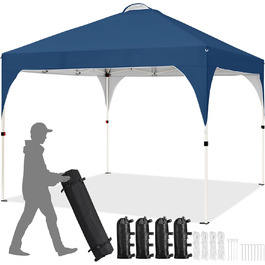 Yaheetech Folding Gazebo 2.4 x 2.4 m Pop-Up Gazebo, Adjustable Height Garden Gazebo, Waterproof & Sun Protection Party Tent Garden Tent with Rolling Carry Bag for Outdoor Market Garden Yard, (Navy Blue, 3x3m)