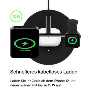 Belkin MagSafe 3-в-1 Бездротова Зарядка: Швидка Зарядка для iPhone, Apple Watch та AirPods (15W) - Чорний