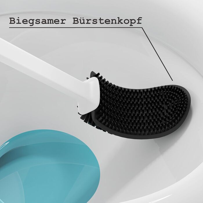 Силіконова щітка для унітазу R&B German Label з кріпленням на стіну без свердління - біло-чорна