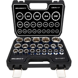 Набір торцевих головок HASKYY XZN 8-36 мм, 21 предмет, 1/2'' 6 і 12-гранні, Torx, багатозуб, кейс