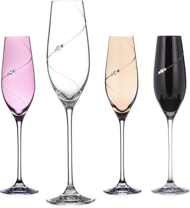 Шампанські келихи DIAMANTE 'Silhouette Color Selection', ручне огранювання, кришталь, набір 4 шт.