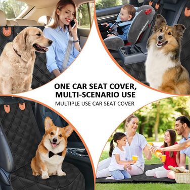 KYG Pet Seat Cover - Waterproof, Non-Slip, Scratch-Resistant Back Seat Cover for Dogs & Kids - Includes Seat Belt for Dogs - Fits Most Cars, Trucks & SUVs - 135x56x45cm, Removable
