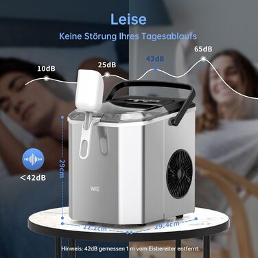 Машина для приготування льоду WIE 1.3 л з лопаткою, 9 кубиків за 6 хвилин, тиха, самоочисна, для кухні, офісу, бару, вечірки (срібна)