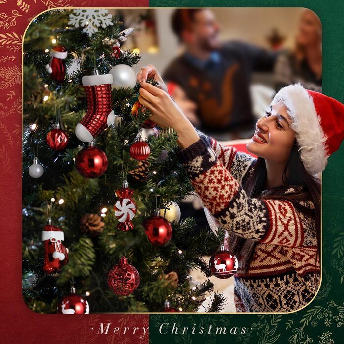 Набір ялинкових прикрас SOLEDI® 128 шт. Преміум якість, червоно-білі пластикові кулі з зіркою та верхівкою - міцний та безпечний набір з петельками. Ялинкові кулі різних кольорів, багаторазовий декор для Різдва.