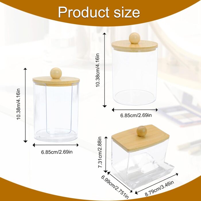 Набір ватних паличок з прозорого акрилу (4 шт.) з дозатором та контейнером для зберігання, для ванної кімнати та косметики