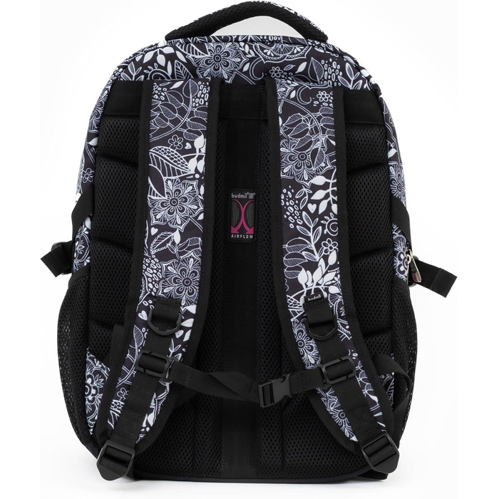 Ергономний шкільний рюкзак Budmil для хлопчиків та дівчаток 32L - для підлітків та дітей від 5 класу - водонепроникний, з 3 відділеннями та вентильованою спинкою, Edwin White Flower