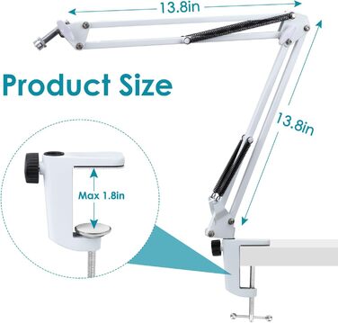 Кріплення для мікрофона FIFINE AM8 (білий) - кріплення-кран, штанга для мікрофона, сумісне з FIFINE Recording XLR/USB мікрофонами, стійка для настільного мікрофона AM8, адаптер 3/8' - 5/8' від YOUSHARES