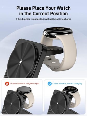Магнітна зарядна станція 3-в-1 для Google Pixel Watch 3/2, Pixel 10/Pro/XL, 9/Pro/XL та Pixel Buds. Бездротовий зарядний пристрій Magsafe, складаний, для подорожей.