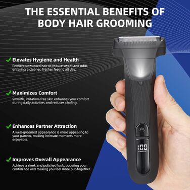 Триммер для тіла INVJOY Manscape: чоловічий триммер для тіла, триммер для паху, вологостійкий, USB-C, з LED-підсвічуванням