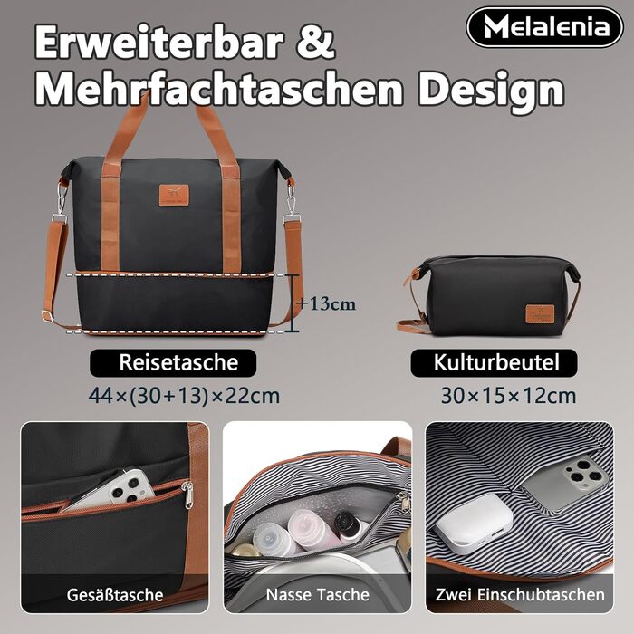 Набір валіз Melalenia 7шт з жорстким корпусом, легкий, на 4 колесах, з TSA-замком. Включає косметичку, сумку для подорожей та кулькову сумку. Чорний колір.