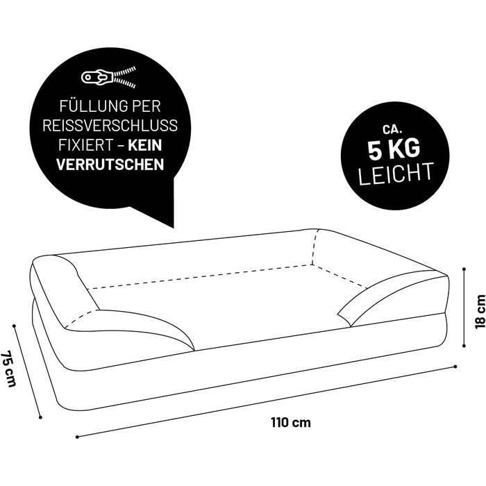 Ортопедичне собаче ліжко Lumaland з корду | Собаче ліжко-софа 70x60 см та 110x75 см - для маленьких собак | Нековзне дно | Зручна та миюча наповнювач та чохол | Собаче гніздо з Memory Foam Cord - Оливковий (In & Outdoor)