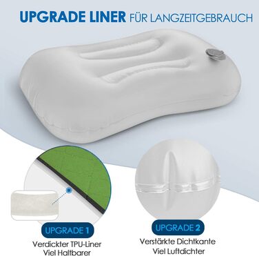 Надувне туристичне/дорожнє подушечка HIKENTURE з знімним чохлом, ергономічна, комфортна підтримка шиї для подорожей та відпочинку на природі (зелений)