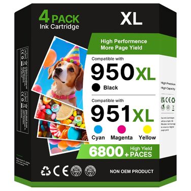 Комплект картриджів Glliter 950XL та 951XL для принтерів HP Officejet Pro 8600, 8610, 8620, 8630, 8640, 8660, 8100, 251DW, 276DW (4 шт.)