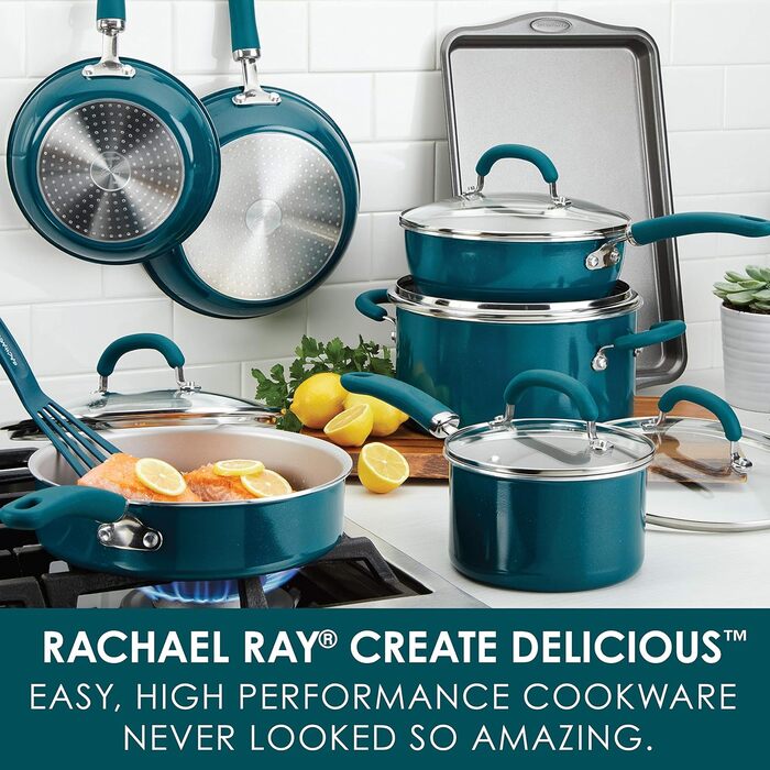 Набір посуду Rachael Ray Kreieren Sie з антипригарним покриттям, 13 предметів, Teal Shimmer