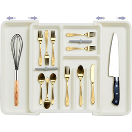 Органайзер для столових приборів ZHUlYIWIN в шухляду, розсувний, з тримачами для ножів, білий