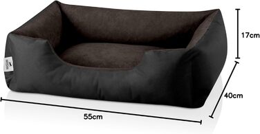 Лягушкове ліжко для собак BedDog LUPI, м'яке ліжко-подушка знімним та пральним чохлом, кошик для собак, лежанка для собак, для маленьких собак, S, чорно-коричневе BLACK-FIELD (чорний/коричневий), 50 x 35 x 17 см