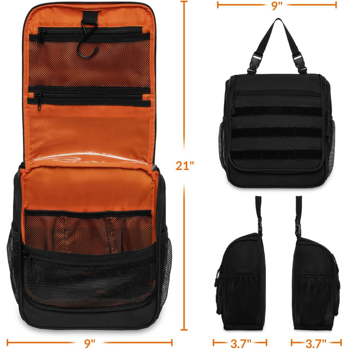 Туалетна сумка для подорожей Kulturbeutel: чоловіча та жіноча, водонепроникна, з гачком для підвішування, 7 відділень для кемпінгу та подорожей (зелена, чорна)