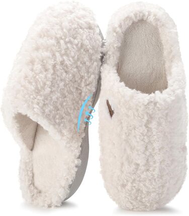 Тапочки жіночі YOLIS Flauschig, м'які, з підтримкою склепіння стопи, з піною Memory Foam, теплі та зручні для дому та вулиці (40/41 EU, білий)