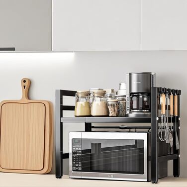 Поличка для мікрохвильової печі, 2-ярусна, чорна, 36,5 x 40 x 46 см