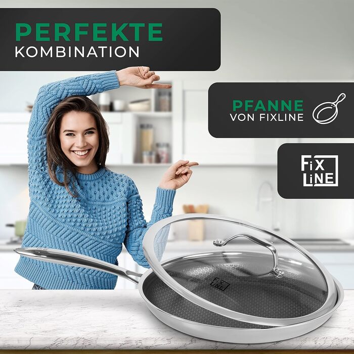 FIXLINE® Сковорода Black Forest 28 см - антиадгезійне покриття без PTFE - для всіх типів плит (в т.ч. індукційних) - придатна для духовки до 230°C - легке миття - ідеальна ідея для подарунка (кришка, 28 см)