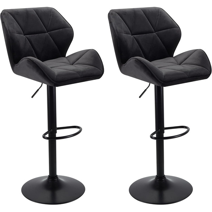 WangPangzi Adjustable Bar Stools 2-Pack with Backrest - Padded Leatherette & Steel Kitchen Bar Chairs with Footrest - for Counter Height, Kitchen, Hotel, Bar Use (Black)
