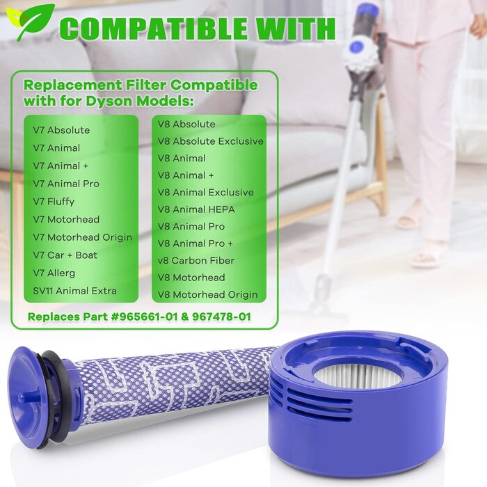 Фільтр для пилососа Dyson V7 V8: комплект заміни, 2 шт. (V8(1+1))