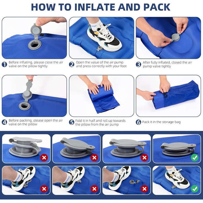 Isomatte GLMNES надувна туристична, блакитна, Extra Dick: для кемпінгу, піших прогулянок, з інтегрованим насосом та сумкою