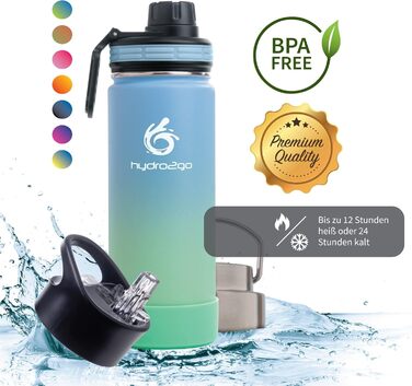 Фляга термос Hydro2Go з нержавіючої сталі 530 мл, 3 кришки, BPA-free, зберігає тепло 12 год, холод 24 год