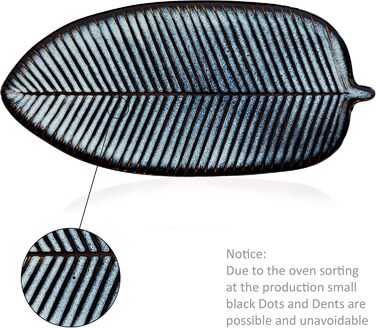 Singer | Tokio Serving Platter, Stoneware Serving Plate in Leaf Design, Oval Plate for Meat, Fish, and Snacks, Dishwasher Safe, Blue Snack Plate with Black Accents | PREMIUM COLLECTION