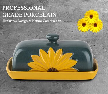 Farmhouse Ceramic Butter Dish with Lid, Large Sunflower Butter Dish