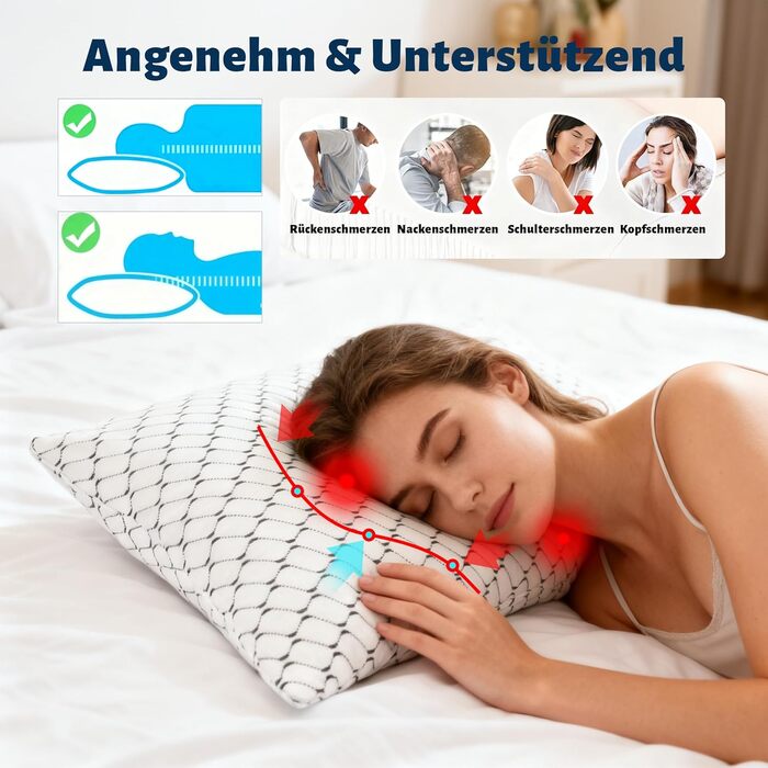 Подушка з піни Memory Foam для сну, охолоджуюча, ортопедична для бокового сну (40x80 см, сіра хвиля)