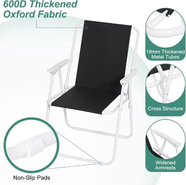 WOLTU Folding Camping Chairs, 2-Pack, Folding Chair, Comfortable Folding Stool, Lightweight Fishing Chair with Armrests for Picnic, Outdoor, Hiking, Garden, Balcony, (Black)