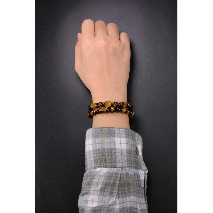Чоловічий браслет з перлами та мінералами (Тігрове око, Гематит, Ахат) - набір 2 шт.