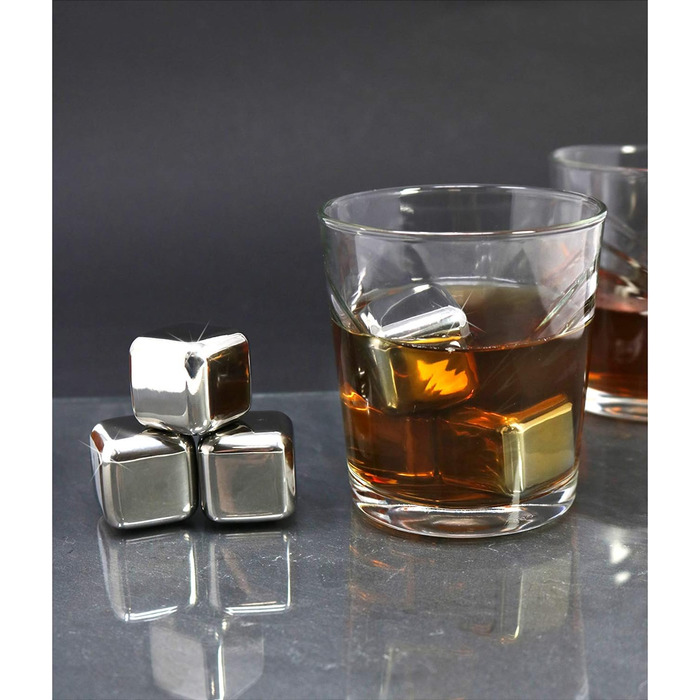 Набір для віскі Com-Four® з нержавіючої сталі: 12 кубиків льоду, мішечок для зберігання та подарункова коробка. Багаторазові кубики льоду для віскі, джину, тоніку та коньяку