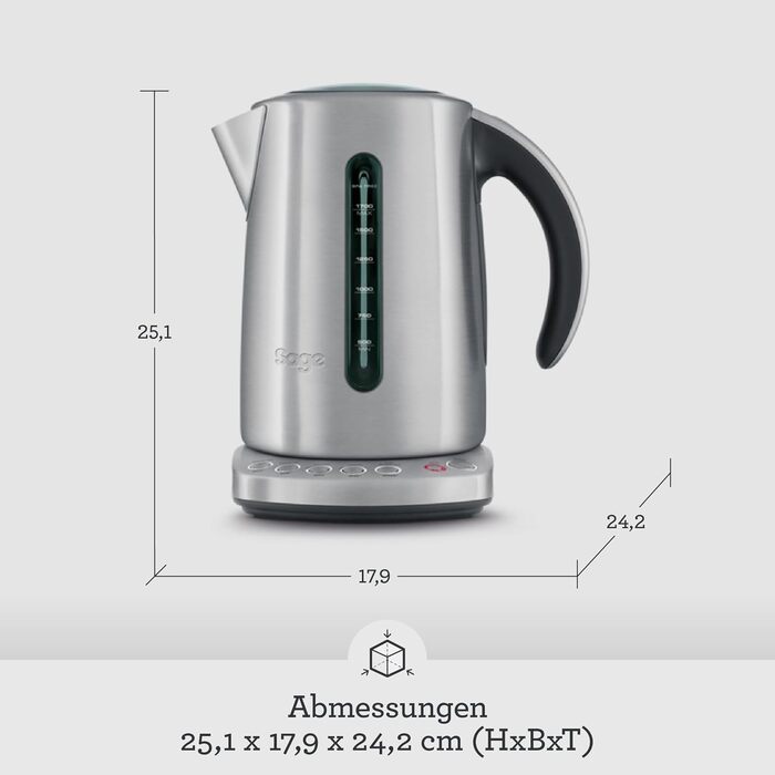 Електричний чайник Sage Smart Kettle з нержавіючої сталі - 1,7л, швидке кип'ятіння, 5 режимів, підтримання тепла, 360° обертання