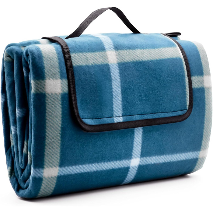 Плед для пікніка BigDean 200x200 см водонепроникний, клітинка блакитна - великий плед для пляжу, саду, парку