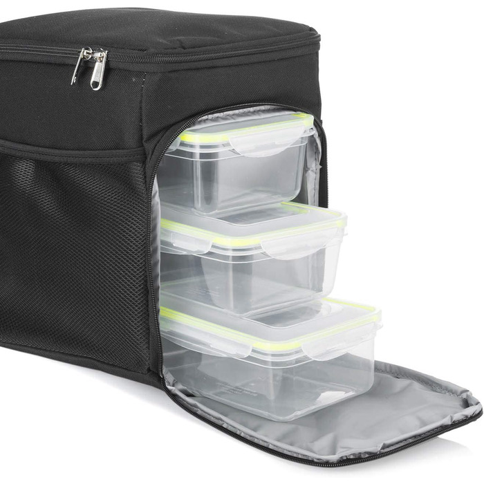 Сумка-холодильник Dimono® 15L з 3 контейнерами для їжі; пікнікова сумка з 3 ланчбоксами + кришка; сумка для обіду Isotasche з 3 боксами та охолоджувальним акумулятором (чорна)