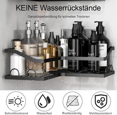 Набір кутових поличок для душу без свердління, 3 шт. з мильничкою, чорного кольору. Організатор для ванної кімнати з 12 гачками. Підходить для ванної та кухні.