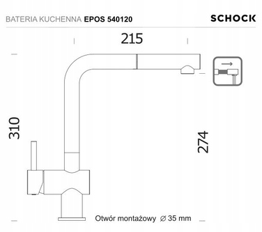 Змішувач для кухні вбудований Schock Epos 540120, чорний